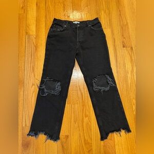 We the Free/ Free Prople Distressed Black Womens Cropped Jeans